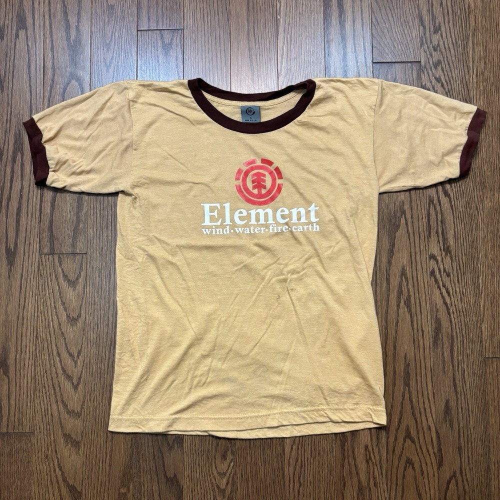Vintage Element Skateboard T Shirt Ringer 90s Y2K Tan Muscle Men's Small USA